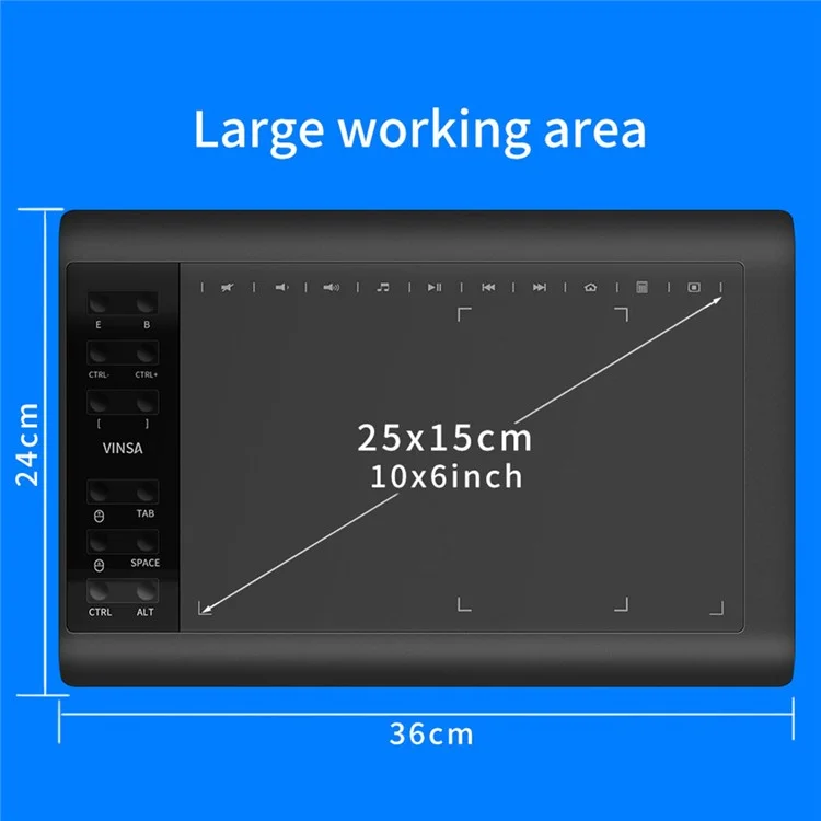 VINSA Digitales Tablett, Elektronische Zeichenplatte, Handzeichnungstafel + druckempfindlicher Stift mit Nachfüllungen, Handgrifffilm-Kit-Set für Mobiltelefon, Computer, Laptop