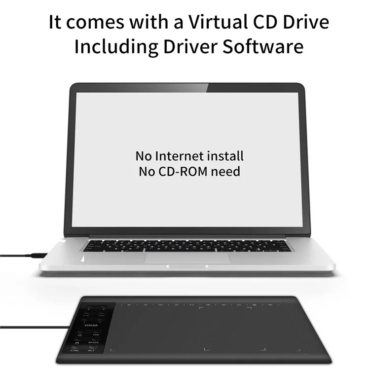 VINSA Digitales Tablett, Elektronische Zeichenplatte, Handzeichnungstafel + druckempfindlicher Stift mit Nachfüllungen, Handgrifffilm-Kit-Set für Mobiltelefon, Computer, Laptop