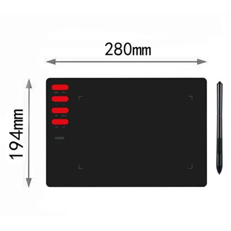 VINSA T505 Hand Drawing Board Digital Tablet with Shortcut Keys + Pressure Sensitive Pen Spare Refills OTG Adapter Set for Mobile Phone Computer Laptop