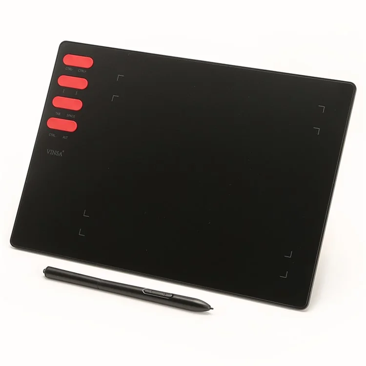 VINSA T505 Hand Drawing Board Digital Tablet with Shortcut Keys + Pressure Sensitive Pen Spare Refills OTG Adapter Set for Mobile Phone Computer Laptop