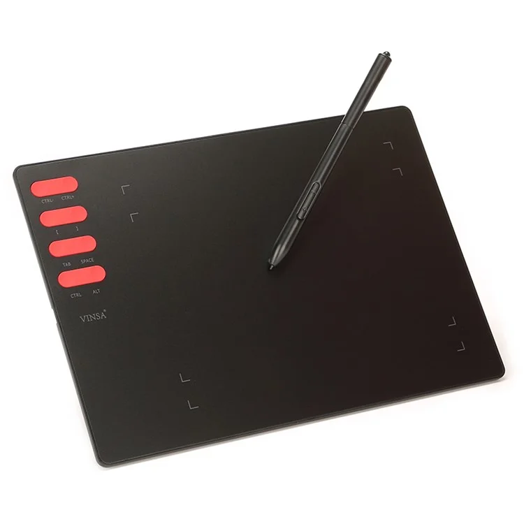 VINSA T505 Hand Drawing Board Digital Tablet with Shortcut Keys + Pressure Sensitive Pen Spare Refills OTG Adapter Set for Mobile Phone Computer Laptop