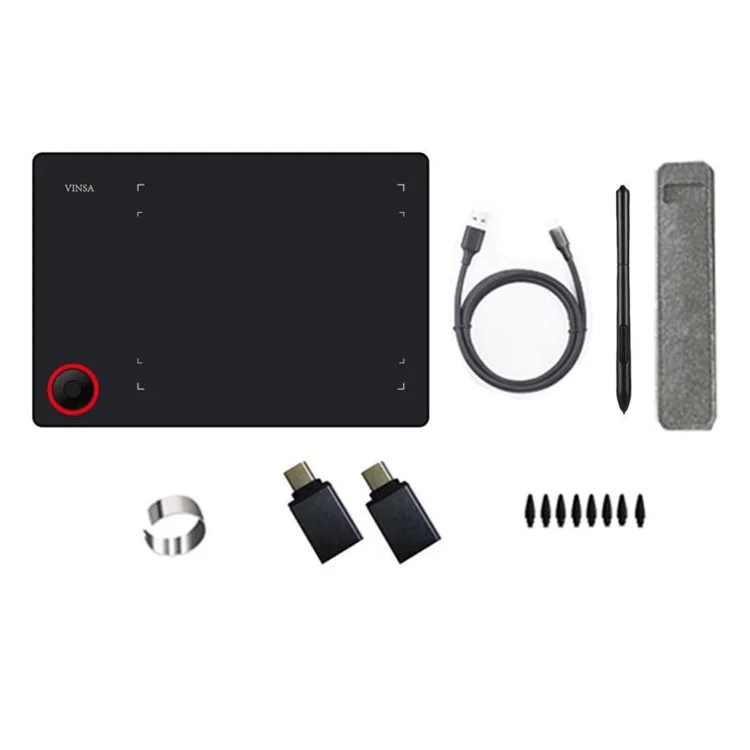 VINSA T608 Graphics Tablet Electronic Drawing Plate Hand Drawing Board with Pressure Sensitive Pen OTG Adapter
