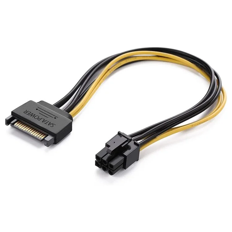 Ugreen 50943 0.2m Cable de Alimentación SATA SATA de 15 Pines a 6 Pines Cable de Alimentación de la Tarjeta Gráfica PCI Express es Compatible Con Tarjetas de Gráficos Ati/nvidia