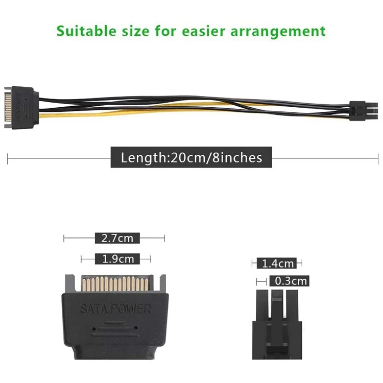 Ugreen 50943 0.2m Cable de Alimentación SATA SATA de 15 Pines a 6 Pines Cable de Alimentación de la Tarjeta Gráfica PCI Express es Compatible Con Tarjetas de Gráficos Ati/nvidia