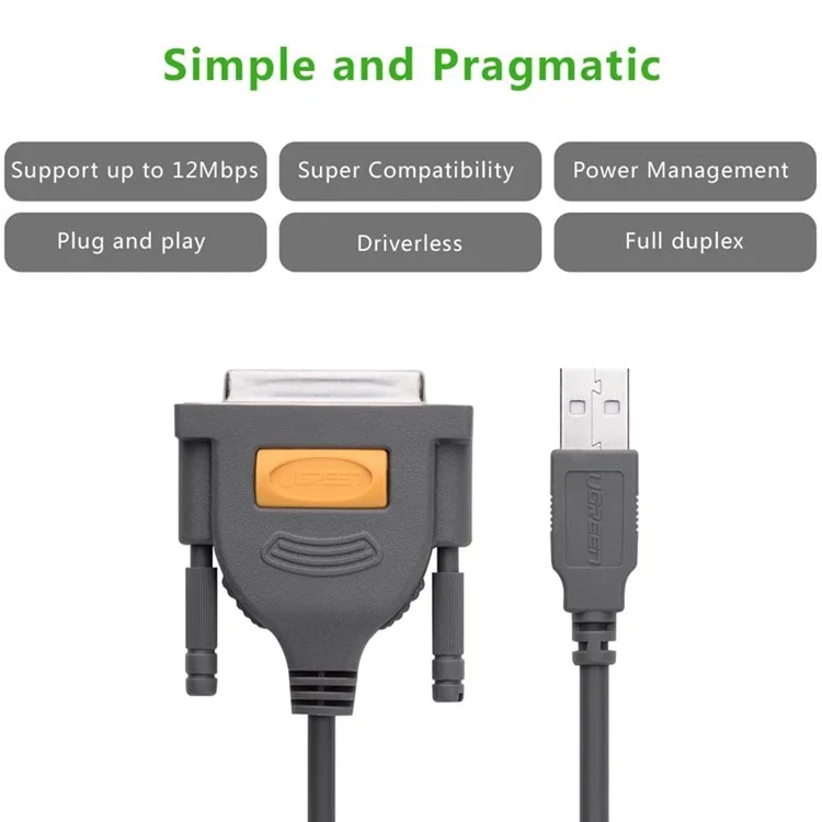 UGREEN 2m USB zu DB25 Paralleldruckerkabel-Adapter für Laptop-Desktop-PC, unterstützt Windows, Mac OS, Linux