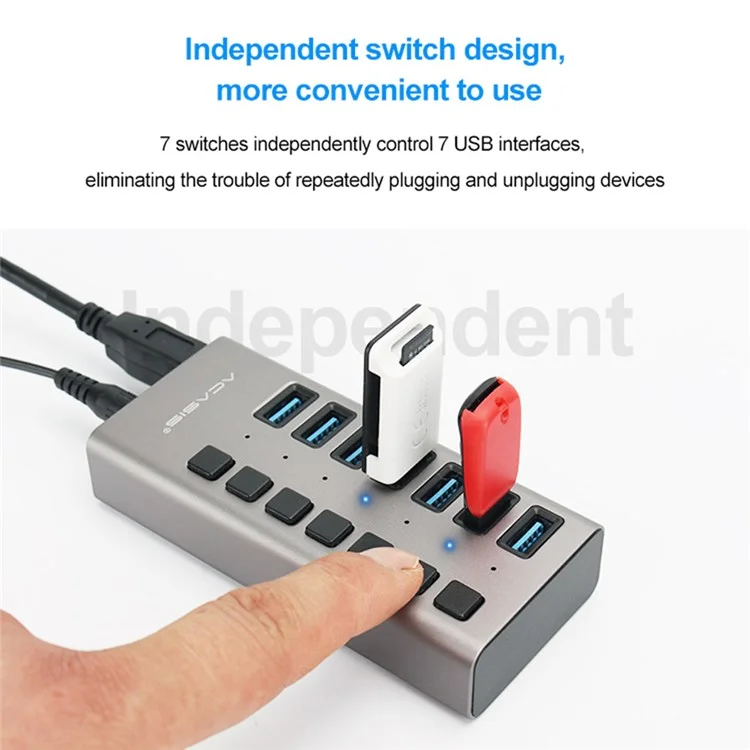 ACASIS HS-707MG 7 Ports USB3.0 5Gbps High Speed Transmission Charging Dock USB Hub Splitter with Independent Switch - Prise US
