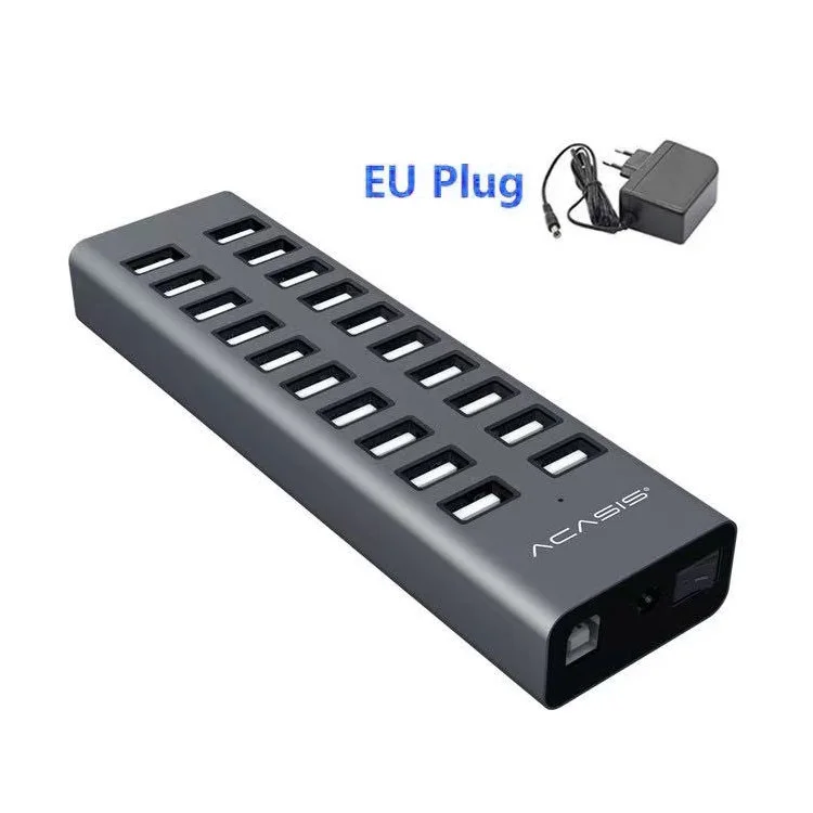 ACASIS H037 USB2.0 концентратор с несколькими функциями, расширенный 20-портовый концентратор с адаптером питания - Европейская вилка