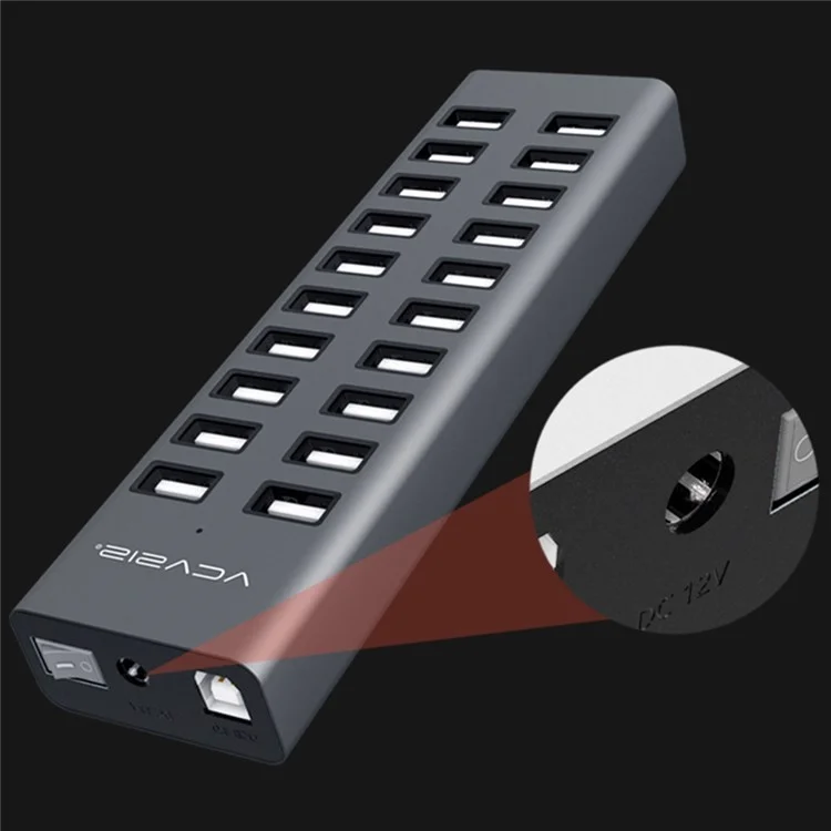 ACASIS H037 USB2.0 Hub Multi-Function Extended 20-Port Hub Adapter with Power Supply Port - EU Plug