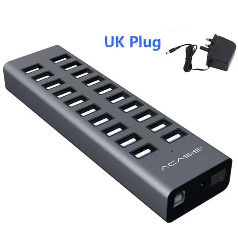 ACASIS H037 USB2.0 Hub Multi-Function Extended 20-Port Hub Adapter with Power Supply Port - UK Plug