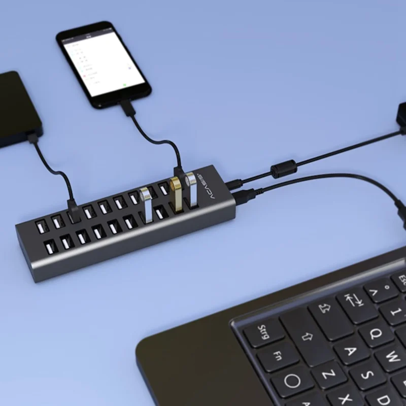 ACASIS H037 USB2.0 Hub Multi-Function Extended 20-Port Hub Adapter with Power Supply Port - UK Plug