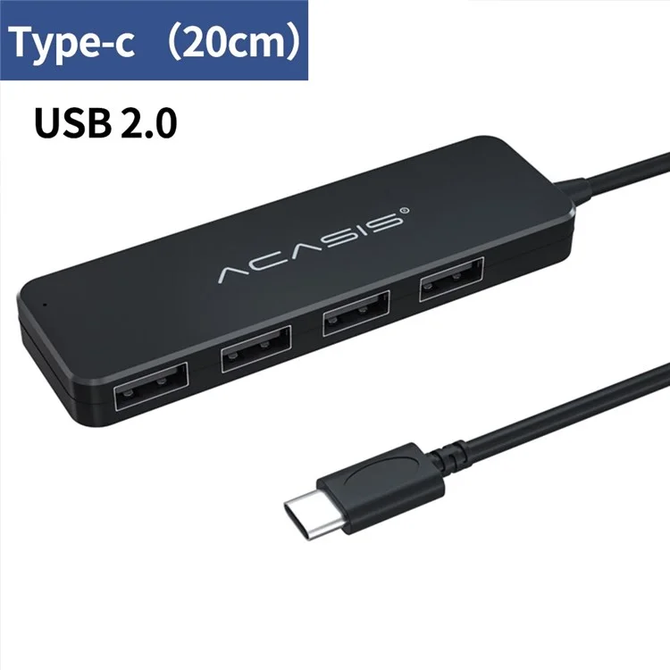 ACASIS AC2-L42 0.2m Type-C vers 4 USB2.0 Hub Adaptateur Multiprise USB-C Hub Portable Type-C Diviseur Convertisseur 480Mbps Transfert de Données