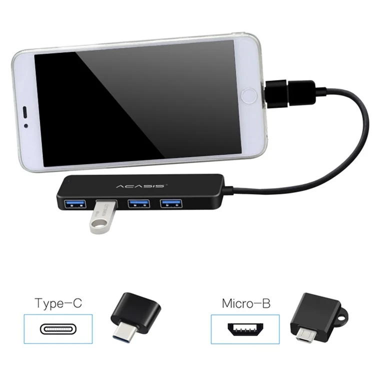 ACASIS AB2-L412 Câble 1,2m 4 Ports USB2.0 Hub 480 Mbps Trafeuille de Données Splitter de Moyeu USB