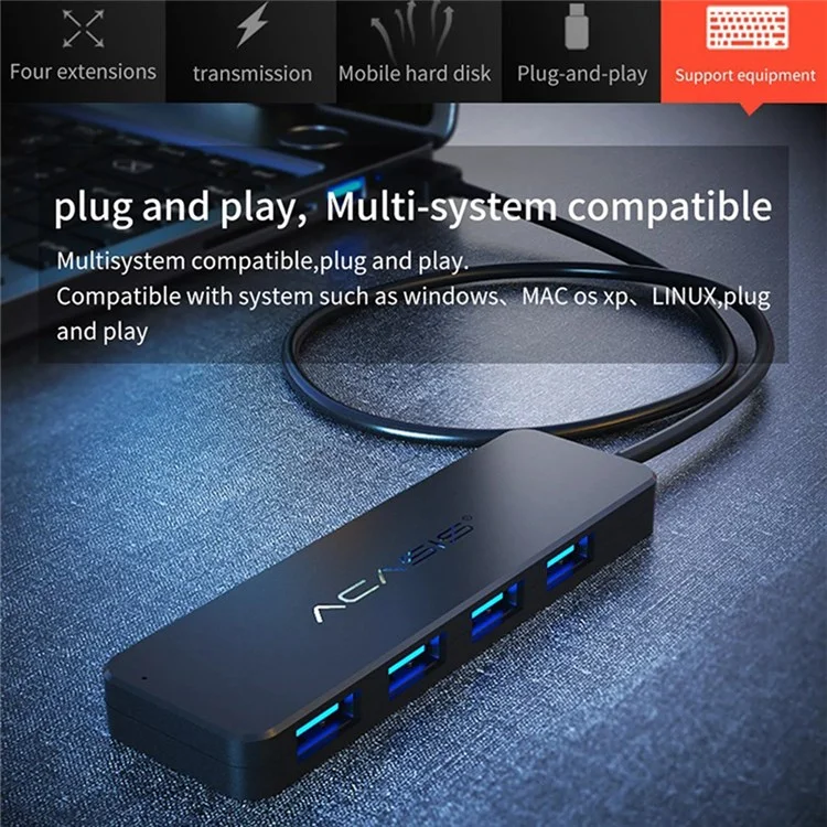 ACASIS AB2-L412 Câble 1,2m 4 Ports USB2.0 Hub 480 Mbps Trafeuille de Données Splitter de Moyeu USB