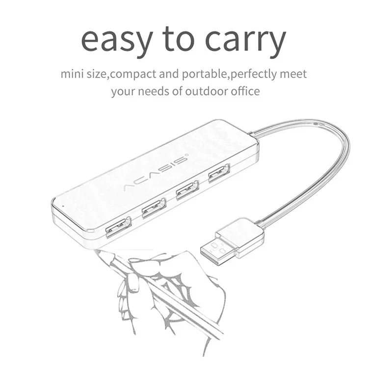 ACASIS AB2-L412 Câble 1,2m 4 Ports USB2.0 Hub 480 Mbps Trafeuille de Données Splitter de Moyeu USB