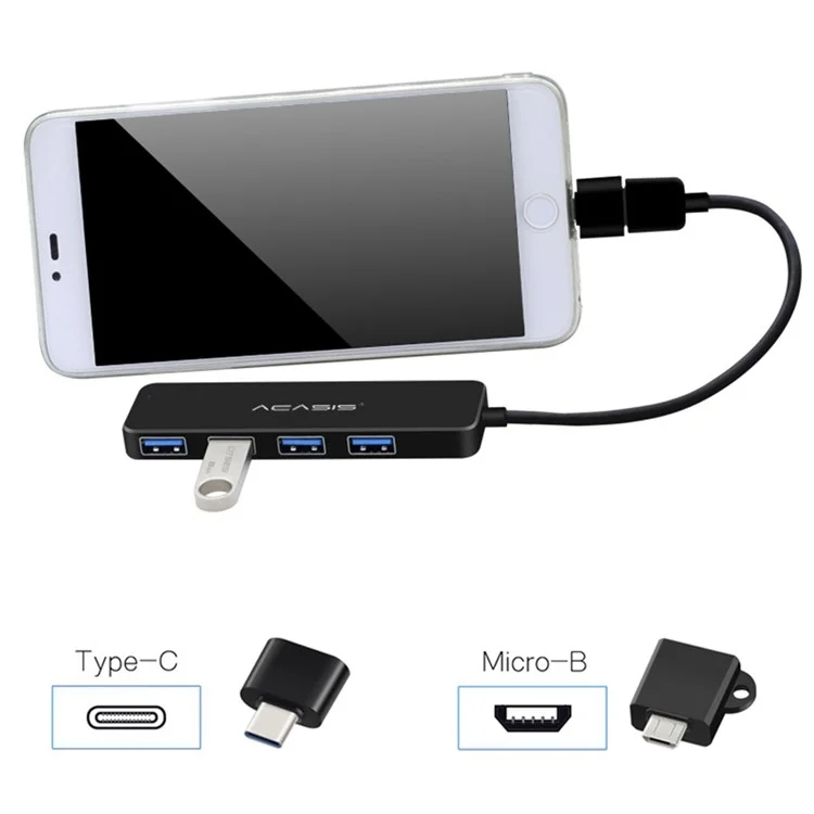 ACASIS AB3-L42 Câble de 0,2 m 4 ports USB3.0 Répartiteur Ordinateur portable 5 Gbps Transmission haute vitesse Hub USB