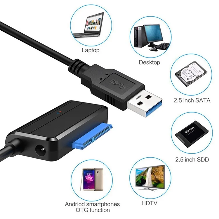 U3-027-RI 0.3m USB 3.0 to Angled SATA 22 Pin Adapter Cable for 2.5" 3.5" Hard Disk Drive SSD for Desktop Laptop (No Power Supply)