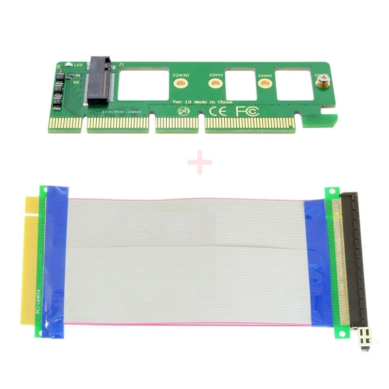 EP-075+SA-001 NGFF M-key NVME AHCI SSD to PCI-E 3.0 X16 Vertical Adapter with PCI-E 16X Extension Cable