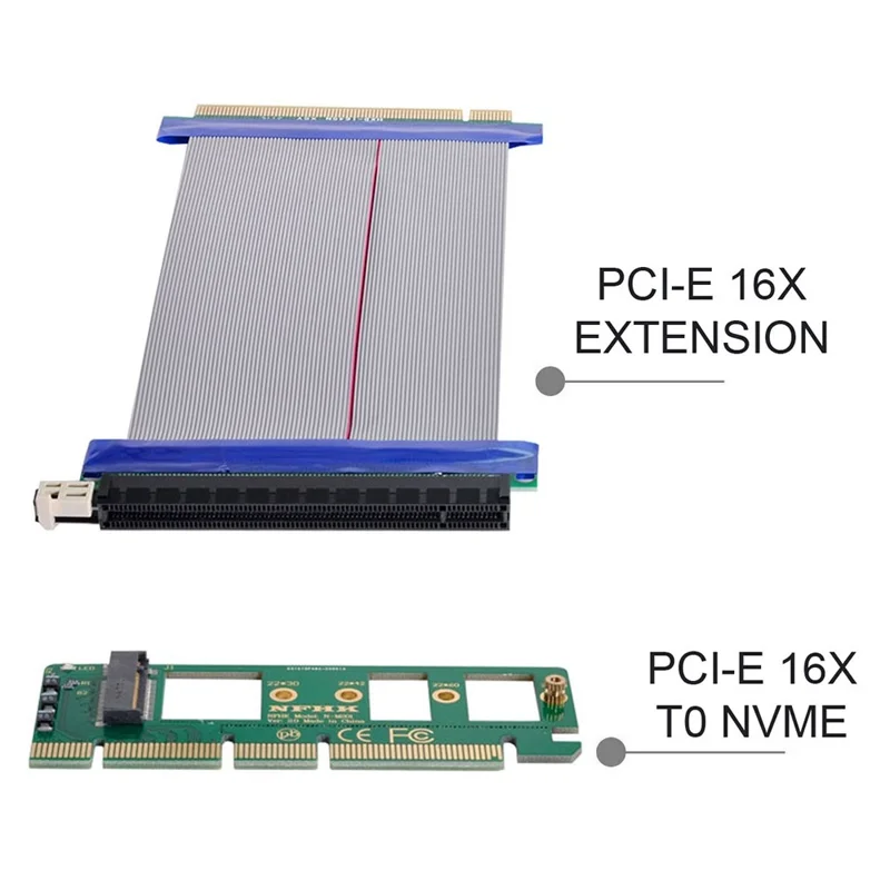 EP-075+SA-001 NGFF M-key NVME AHCI SSD to PCI-E 3.0 X16 Vertical Adapter with PCI-E 16X Extension Cable
