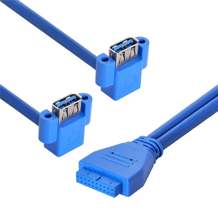 U3-063 0,5m USB à 20pin Câble Double Coude USB 3.0 Femelle à la Carte Mère 20pin Box En-tête du Panneau de Sous-enceinte Câble de Données