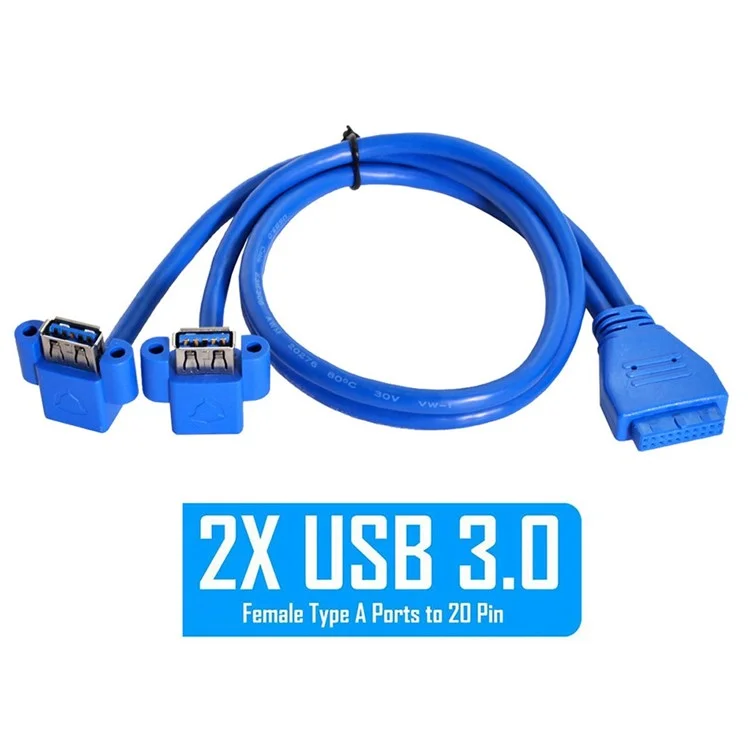 U3-063 0,5m USB à 20pin Câble Double Coude USB 3.0 Femelle à la Carte Mère 20pin Box En-tête du Panneau de Sous-enceinte Câble de Données