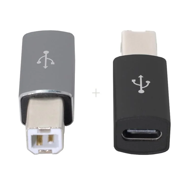 UC-163 2pcs USB-C Femelle USB-B Male Adapters Converter (gris + Noir)