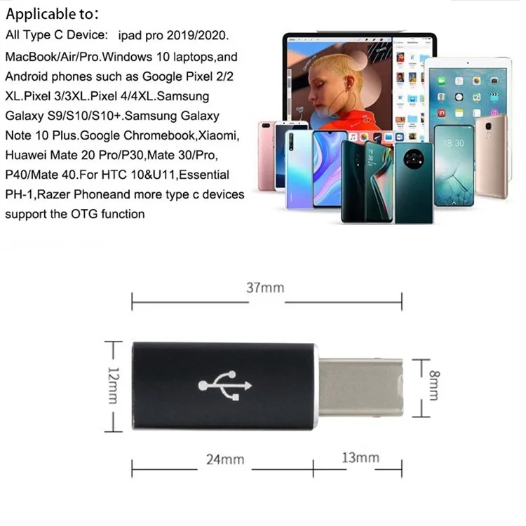 UC-163 2pcs USB-C Feminino Para USB-B Conversor de Adaptadores Masculinos (cinza+preto)