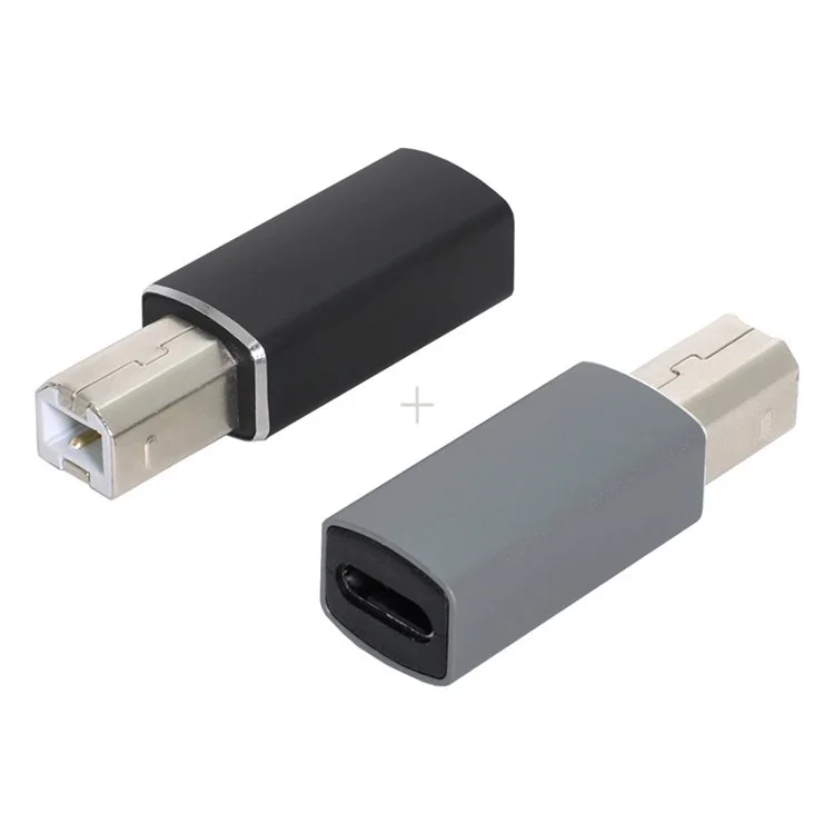 UC-163 2pcs USB-C Femelle USB-B Male Adapters Converter (gris + Noir)