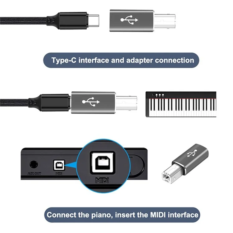 UC-163 2pcs USB-C Femelle USB-B Male Adapters Converter (gris + Noir)