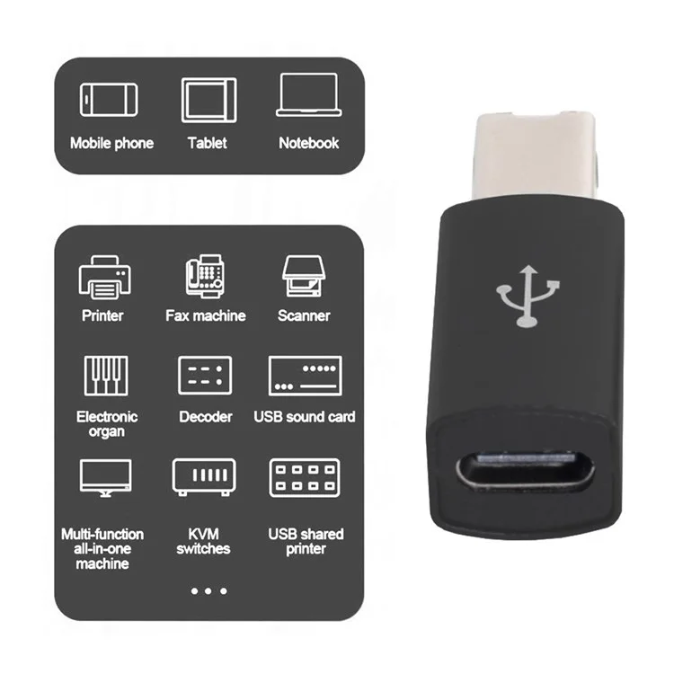 UC-163 2pcs USB-C Femelle USB-B Male Adapters Converter (gris + Noir)