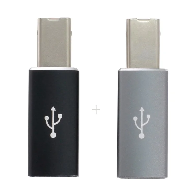 UC-163 2pcs USB-C Femelle USB-B Male Adapters Converter (gris + Noir)