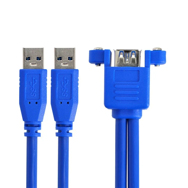 U3-104 50cm Dual USB 3.0 Male to Stackable Dual USB Female Extension Cable with Screw Panel Mount Holes