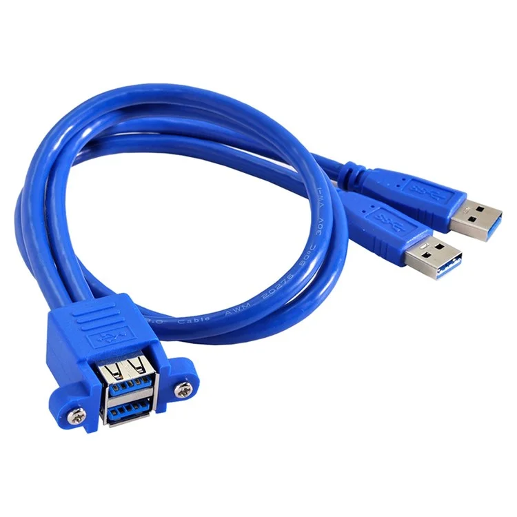 U3-104 50cm Dual USB 3.0 Male to Stackable Dual USB Female Extension Cable with Screw Panel Mount Holes