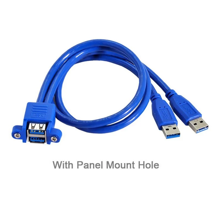 U3-104 50 cm Câble d'extension USB 3.0 mâle à double USB femelle empilable avec des trous de montage sur panneau à vis