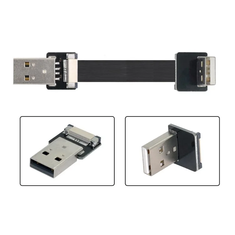 U2-031-UP-0.2M CN-011-MA/CN-011-UP/CN-019-0.2M Up Angled USB 2.0 Type-A Male to Male Flat FPC Data Cable 90 Degree for FPV/Disk/Scanner/Printer