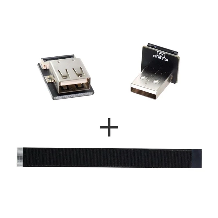 U2-044-DN-0.2M CN-011-DN/CN-011-FE/CN-019-0.2M Down Angled USB 2.0 Type-A Male to Female Extension Flat Slim FPC Cable 480Mbps Data Transmission for FPV/Disk/Scanner/Printer
