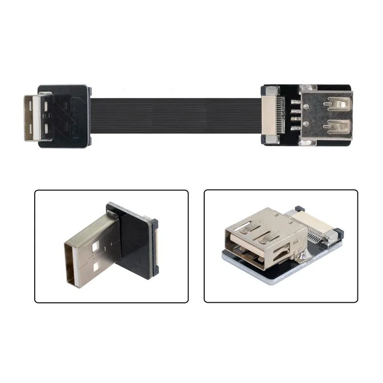 U2-044-DN-0.2M CN-011-DN/CN-011-FE/CN-019-0.2M Down Angled USB 2.0 Type-A Male to Female Extension Flat Slim FPC Cable 480Mbps Data Transmission for FPV/Disk/Scanner/Printer