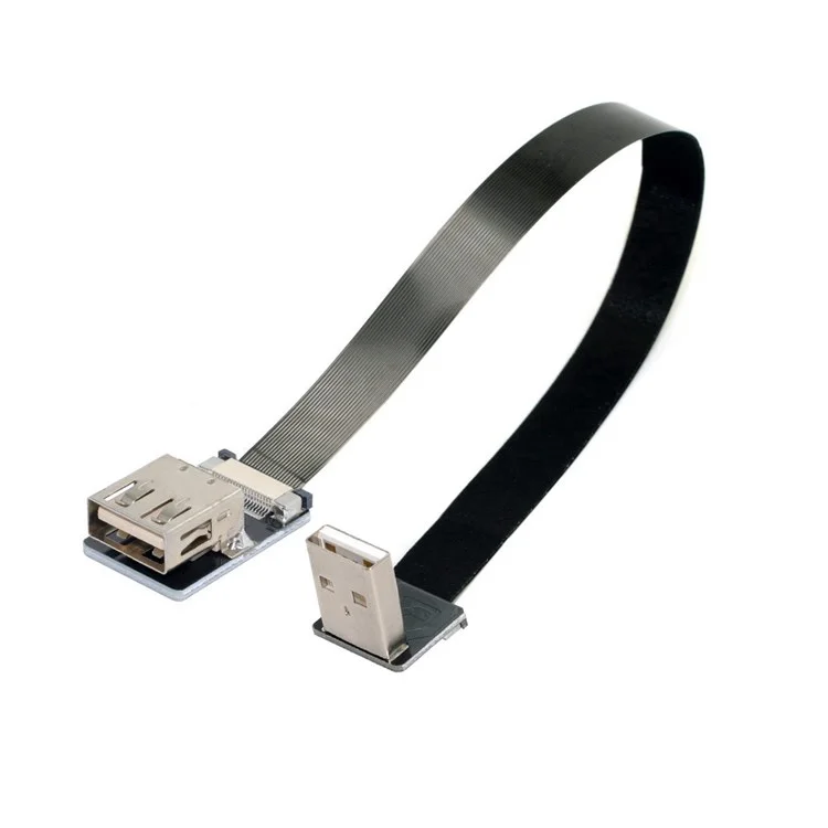 U2-044-DN-0.2M CN-011-DN/CN-011-FE/CN-019-0.2M Down Angled USB 2.0 Type-A Male to Female Extension Flat Slim FPC Cable 480Mbps Data Transmission for FPV/Disk/Scanner/Printer