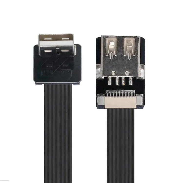 U2-044-DN-0.2M CN-011-DN/CN-011-FE/CN-019-0.2M Down Angled USB 2.0 Type-A Male to Female Extension Flat Slim FPC Cable 480Mbps Data Transmission for FPV/Disk/Scanner/Printer