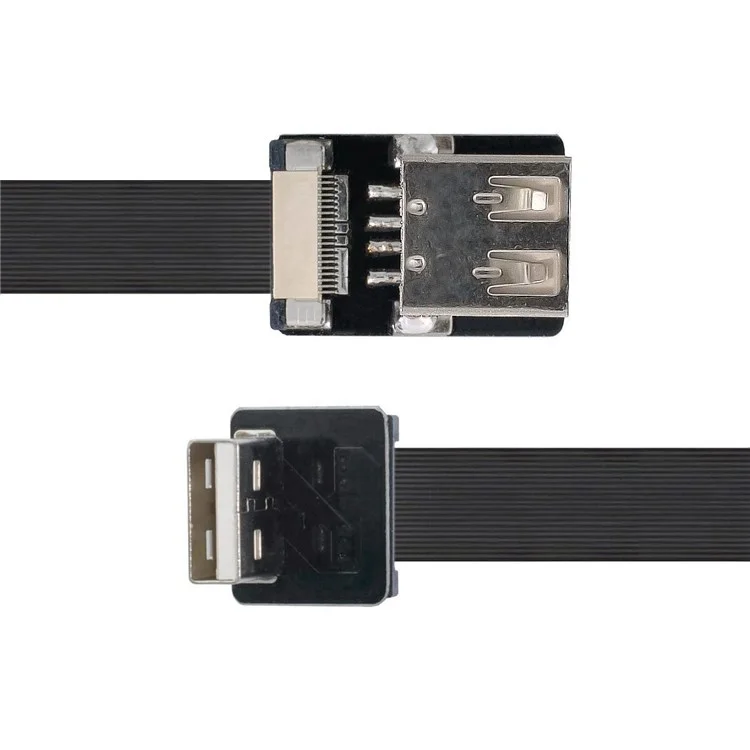 U2-044-DN-0.2M CN-011-DN/CN-011-FE/CN-019-0.2M Down Angled USB 2.0 Type-A Male to Female Extension Flat Slim FPC Cable 480Mbps Data Transmission for FPV/Disk/Scanner/Printer