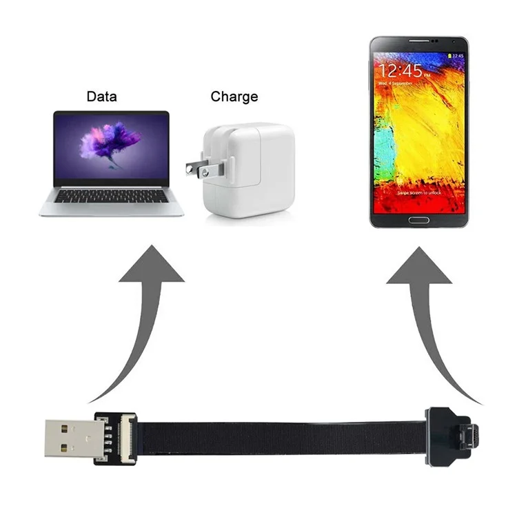 U2-045-UP CN-011-MA/CN-012-UP/CN-01 USB 2.0 Type-A Macho para Micro USB 5 Pinos Macho Cabo Plano FPC Angled Data Transfer Wire para FPV/Disco/Telefone