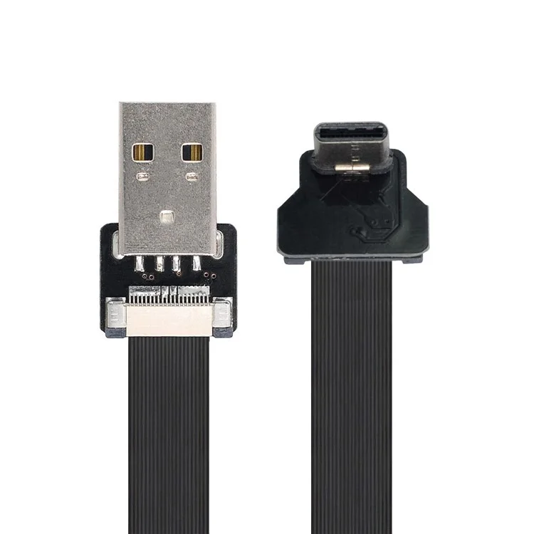 U2-039-UP-0.2M CN-011-MA/CN-013-UP/CN-019 480Mbps USB 2.0 Type-A Male to Up/Down Angled Type-C Male Flat Slim FPC Data Cable for FPV/Disk/Phone