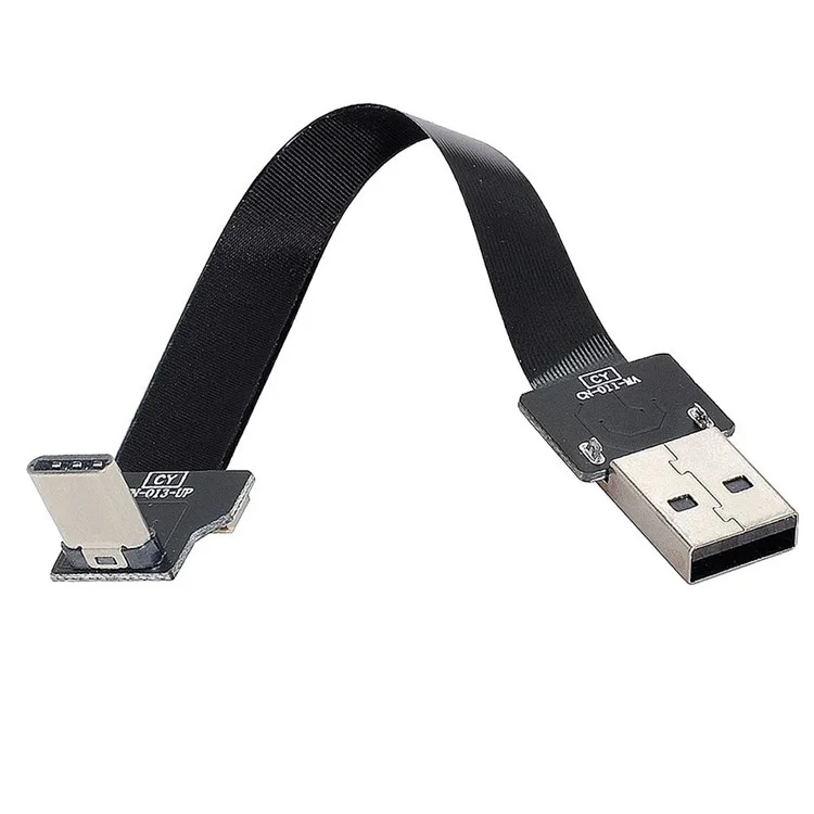 U2-039-UP-0.2M CN-011-MA/CN-013-UP/CN-019 480Mbps USB 2.0 Type-A Male to Up/Down Angled Type-C Male Flat Slim FPC Data Cable for FPV/Disk/Phone
