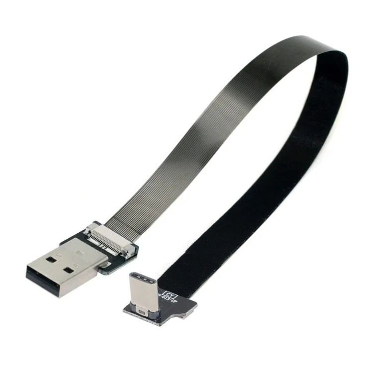 U2-039-UP-0.2M CN-011-MA/CN-013-UP/CN-019 480Mbps USB 2.0 Type-A Male to Up/Down Angled Type-C Male Flat Slim FPC Data Cable for FPV/Disk/Phone