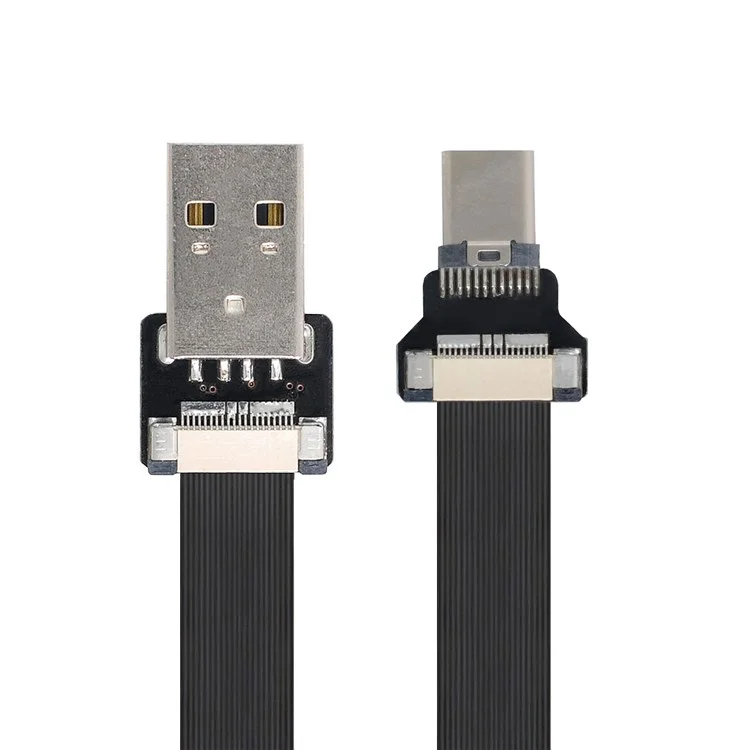 U2-039-BK-0.2M CN-011-MA/CN-013-MA/CN-01 Câble plat et fin FPC USB 2.0 de type A mâle vers USB-C type C mâle pour FPV/disque/téléphone