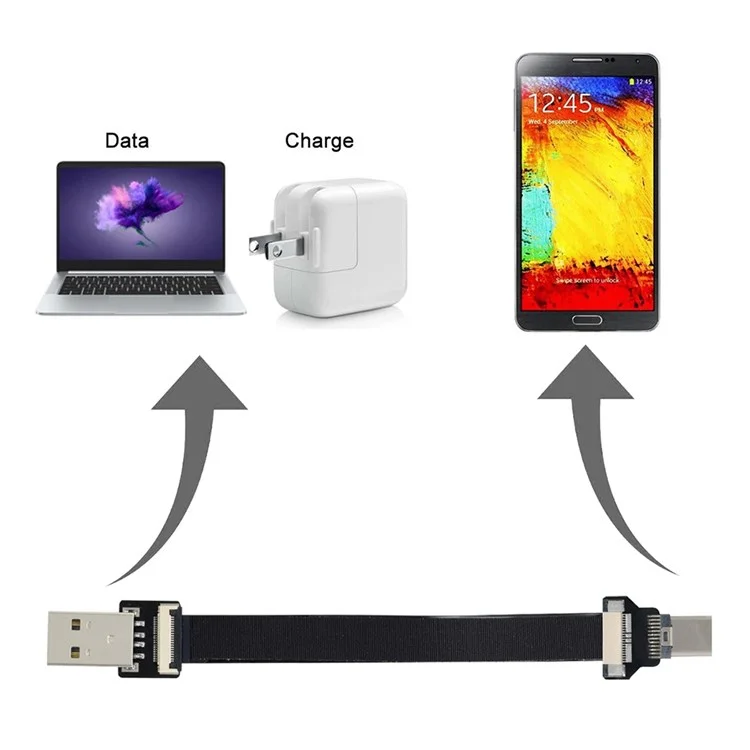U2-039-BK-0.2M CN-011-MA/CN-013-MA/CN-01 Câble plat et fin FPC USB 2.0 de type A mâle vers USB-C type C mâle pour FPV/disque/téléphone