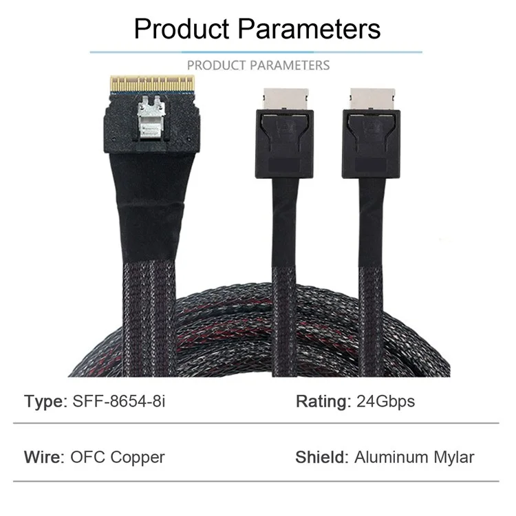 SF-038-0.5M PCI-E Slimline SAS Slim 4.0 SFF-8654 8i 74-pin to Dual Oculink SFF-8611 Cable 50cm PCI-Express Conversion Cord