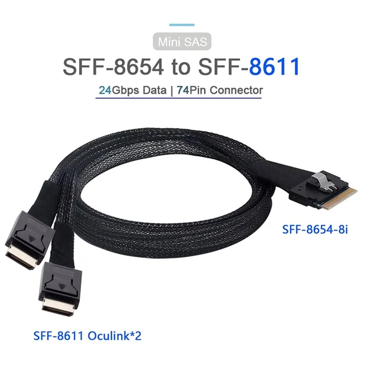 SF-038-0.5M PCI-E Slimline SAS Slim 4.0 SFF-8654 8i 74-pin to Dual Oculink SFF-8611 Cable 50cm PCI-Express Conversion Cord