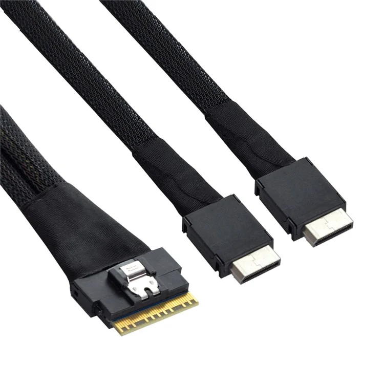 SF-038-0.5M PCI-E Slimline SAS Slim 4.0 SFF-8654 8i 74-pin to Dual Oculink SFF-8611 Cable 50cm PCI-Express Conversion Cord