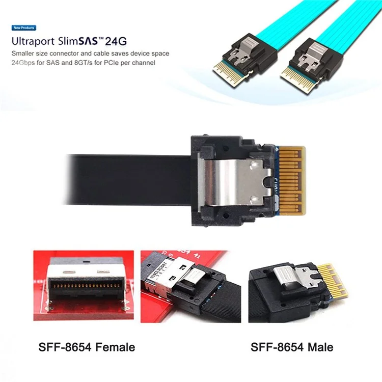 SF-100-0.4M PCI-E Slim Line SAS 4.0 SFF-8654 4i 38-pin Host to SFF-8654 Slim SAS Target Cable