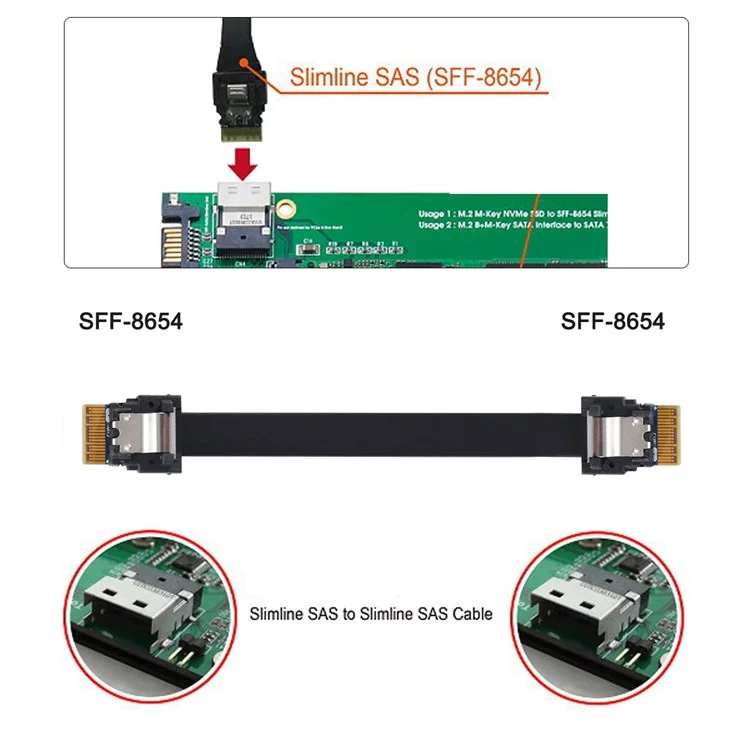 SF-100-0.4M PCI-E Slim Line SAS 4.0 SFF-8654 4i 38-pin Host to SFF-8654 Slim SAS Target Cable
